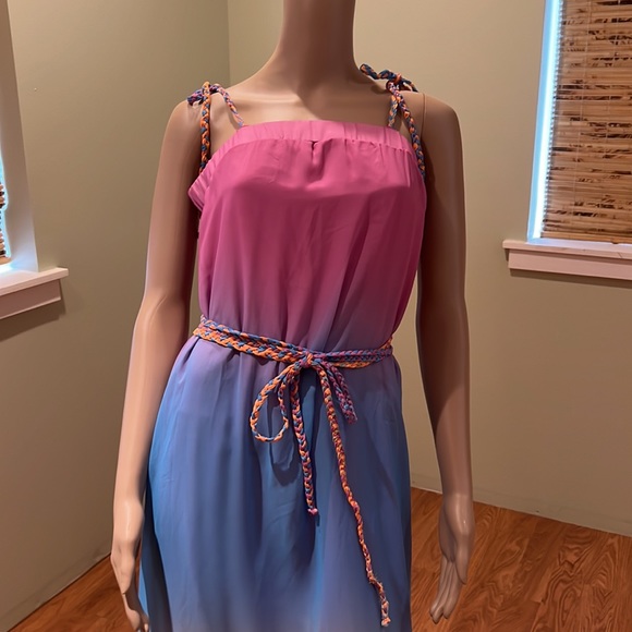 Akira Sheer Dress With Handkerchief Hem And Midi Dress Slip Bright Colors XL - Picture 3 of 10